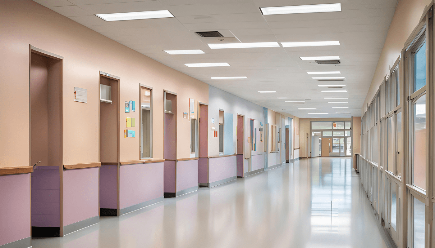 A school science lab with students conducting experiments.